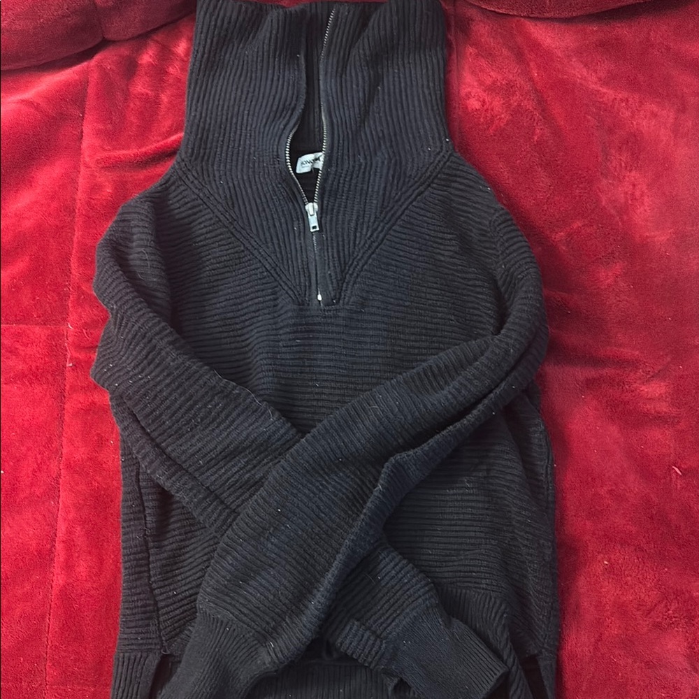 Black Ribbed Half-Zip Sweater